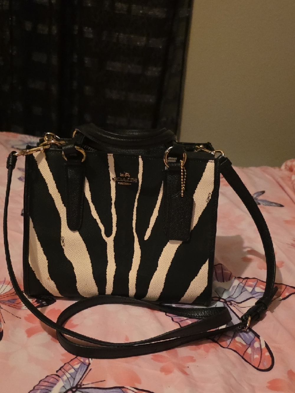 Coach Zebra-Print Satchel in Black & Cream - Picture 5 of 7